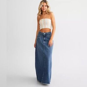 Free People We The Free Come As You Are Denim Maxi Skirt Size 0 Festival Western